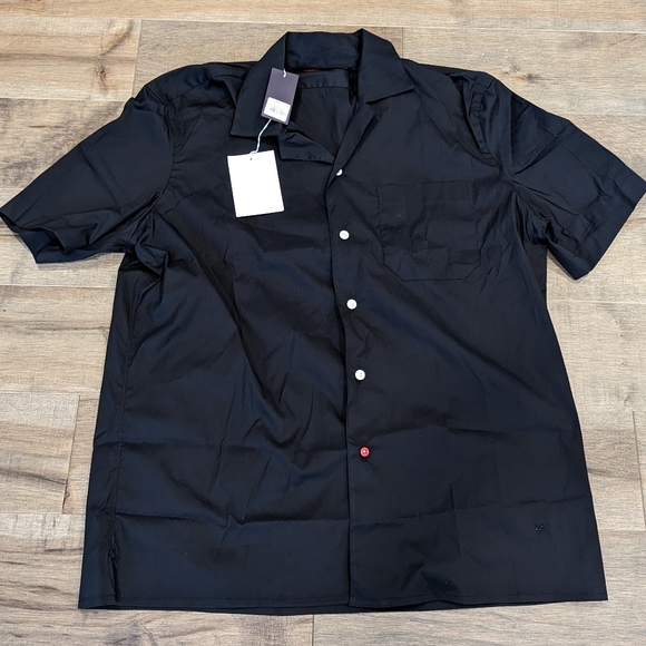 Mens ISAIA Comfort Poplin SS Button Up Camp Shirt Black 40 US